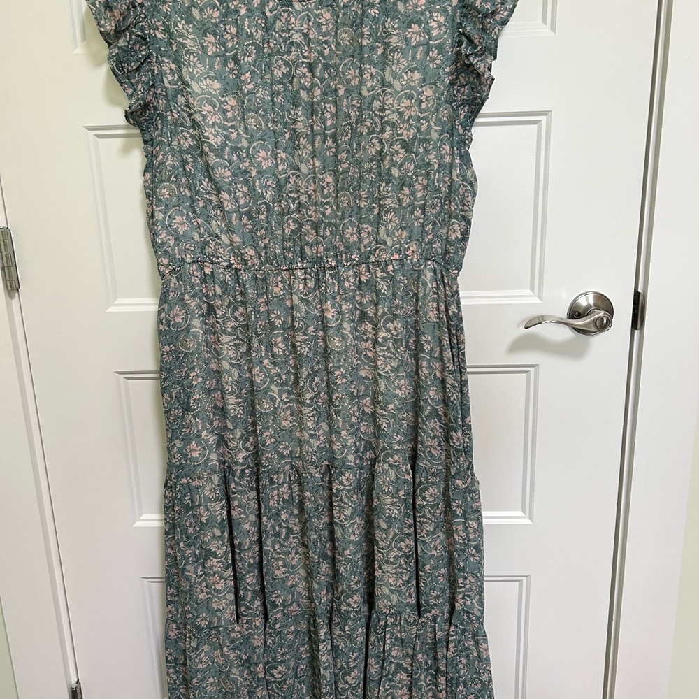 Floral Ruffle Maxi Dress - Teal and Blush
